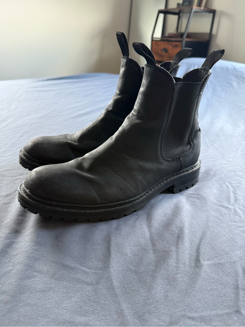 Crevo Black Leather Chelsea Boots with Lug Sole